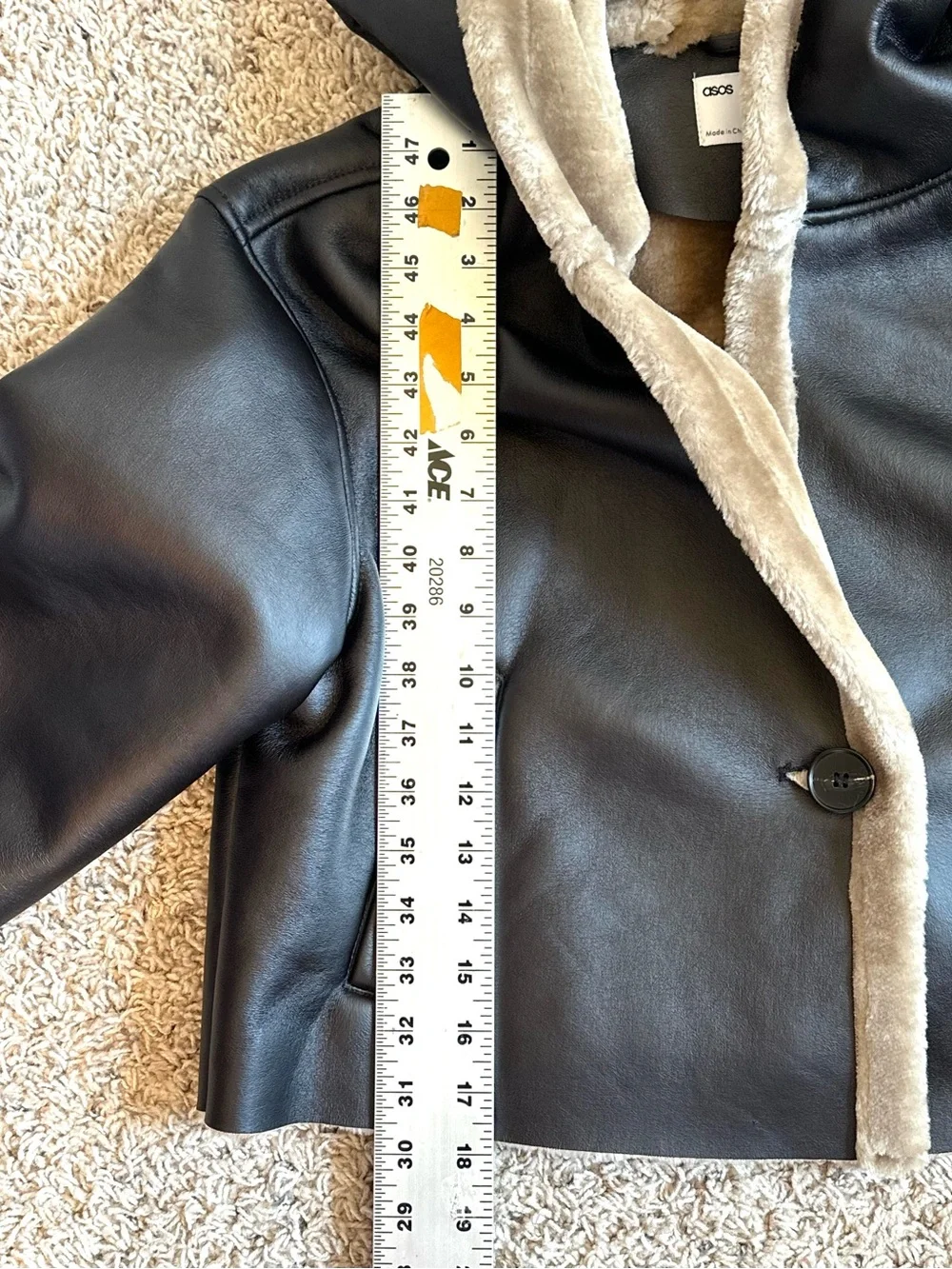 ASOS Brown Faux Leather Cropped Hooded Sherpa Lined Sleek Cozy Jacket Sz 6